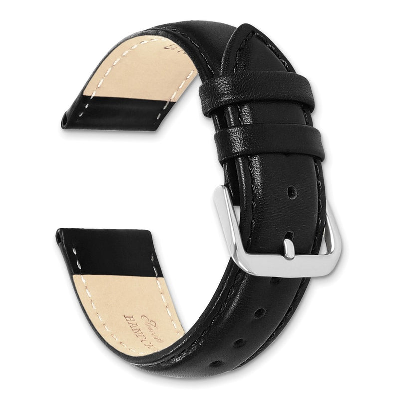 12mm Black Smooth Leather Silver-tone Buckle Watch Band