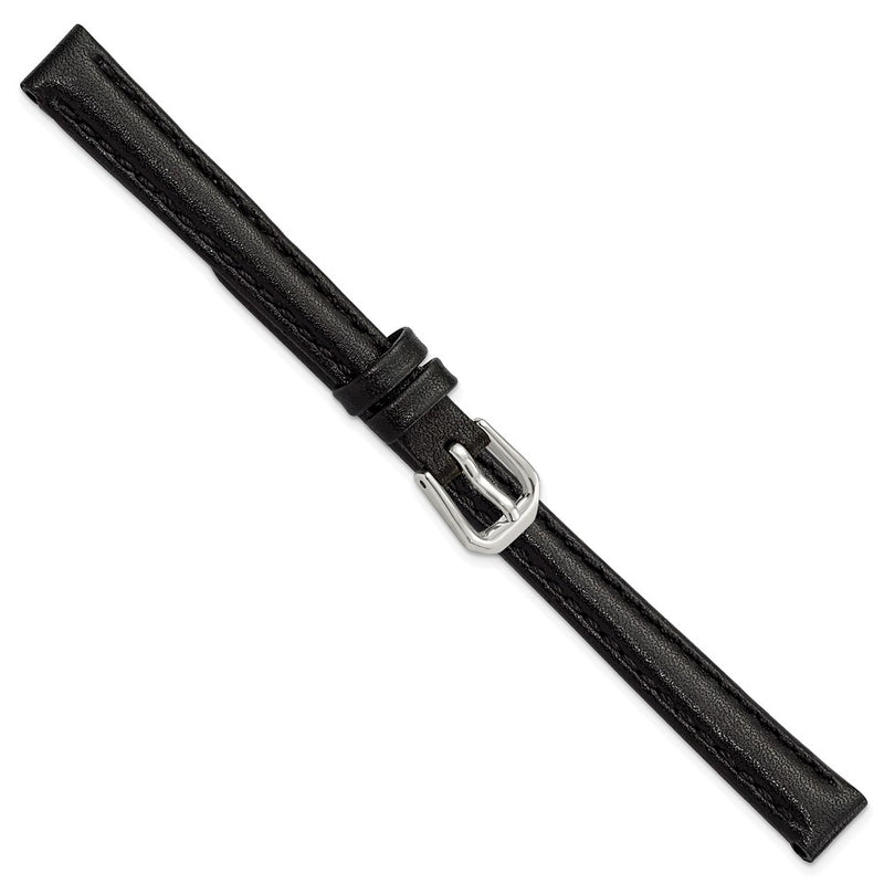 DeBeer 10mm Black Smooth Leather with Silver-tone Buckle 6.75 inch Watch Band