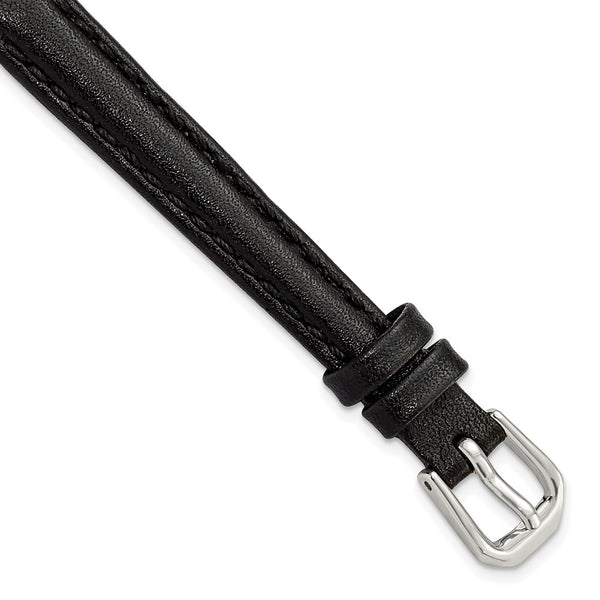 DeBeer 10mm Black Smooth Leather with Silver-tone Buckle 6.75 inch Watch Band