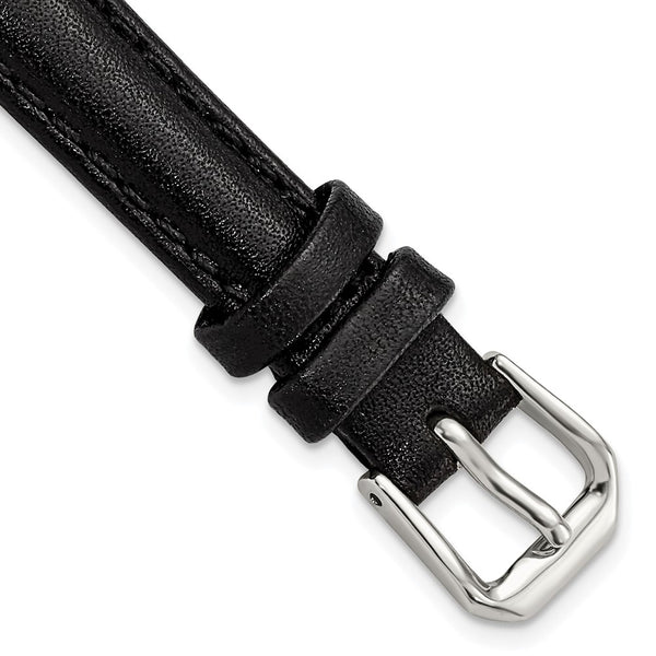 DeBeer 12mm Black Smooth Leather with Silver-tone Buckle 6.75 inch Watch Band