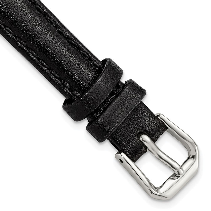 DeBeer 12mm Black Smooth Leather with Silver-tone Buckle 6.75 inch Watch Band