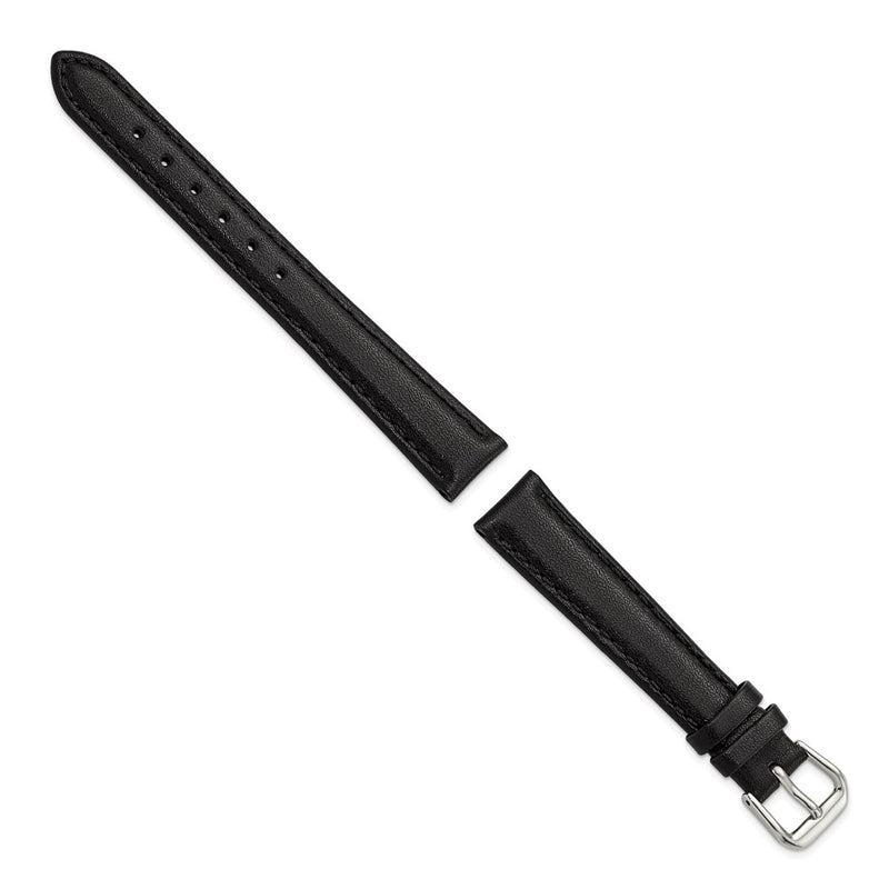 DeBeer 14mm Black Smooth Leather with Silver-tone Buckle 6.75 inch Watch Band