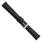 14mm Black Smooth Leather Silver-tone Buckle Watch Band