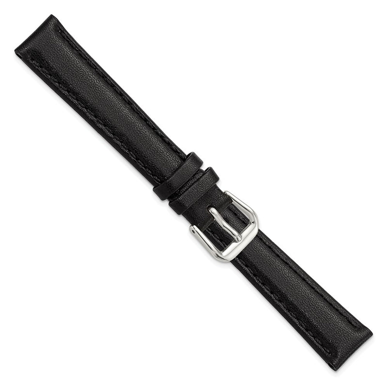 DeBeer 14mm Black Smooth Leather with Silver-tone Buckle 6.75 inch Watch Band