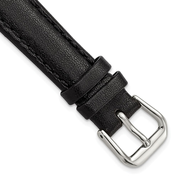 DeBeer 14mm Black Smooth Leather with Silver-tone Buckle 6.75 inch Watch Band