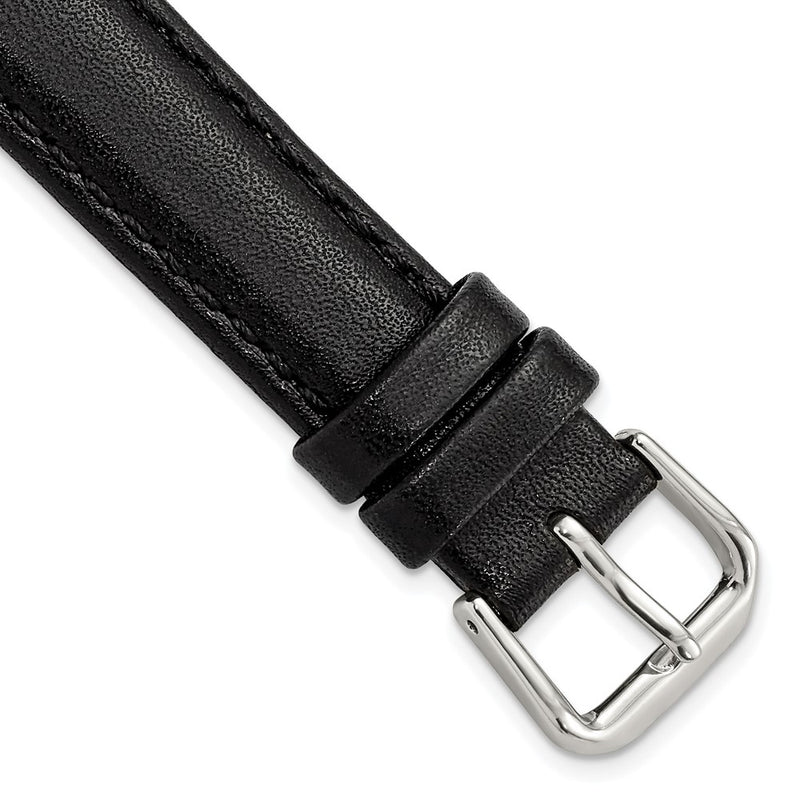 DeBeer 15mm Black Smooth Leather with Silver-tone Buckle 7.5 inch Watch Band