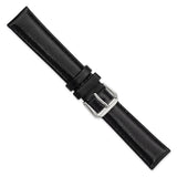 18mm Black Smooth Leather Silver-tone Buckle Watch Band