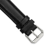 18mm Black Smooth Leather Silver-tone Buckle Watch Band