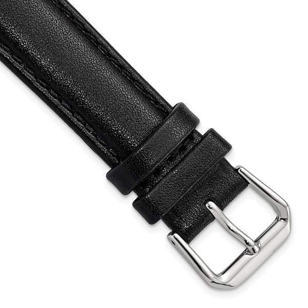 DeBeer 18mm Black Smooth Leather with Silver-tone Buckle 7.5 inch Watch Band