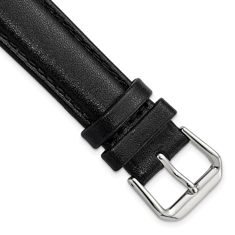 DeBeer 18mm Black Smooth Leather with Silver-tone Buckle 7.5 inch Watch Band
