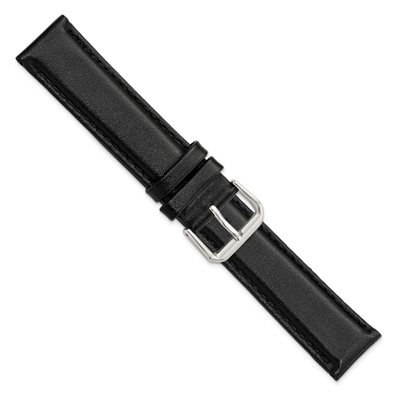 DeBeer 19mm Black Smooth Leather with Silver-tone Buckle 7.5 inch Watch Band