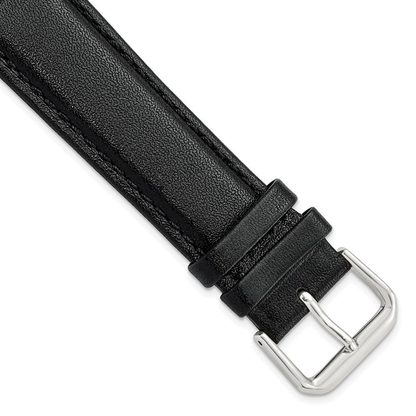 DeBeer 20mm Black Smooth Leather with Silver-tone Buckle 7.5 inch Watch Band