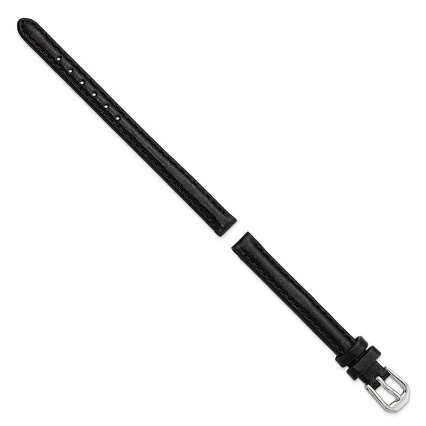 DeBeer 8mm Black Smooth Leather with Silver-tone Buckle 6.75 inch Watch Band