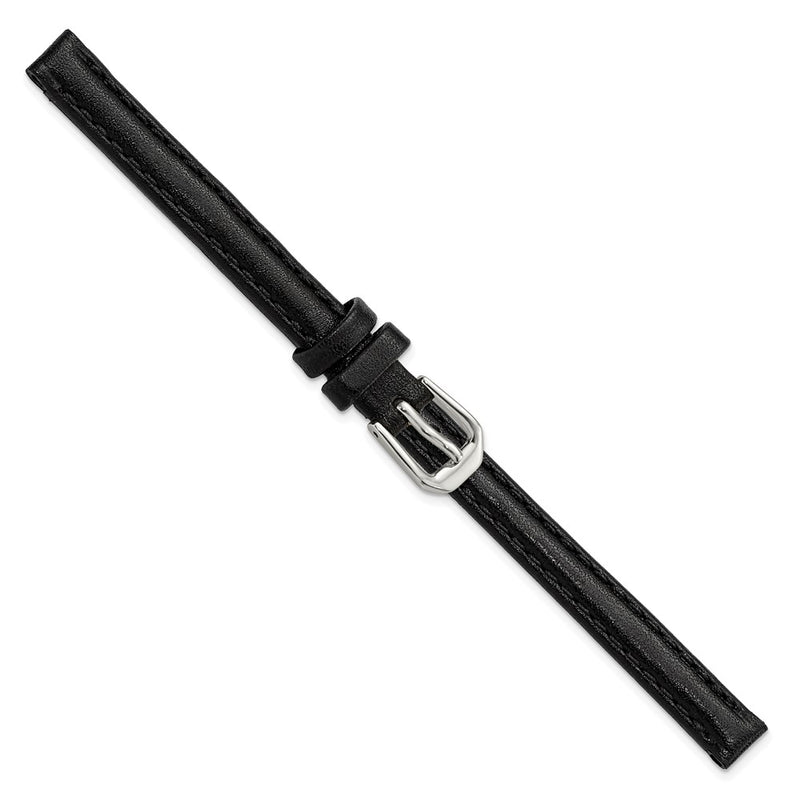 DeBeer 8mm Black Smooth Leather with Silver-tone Buckle 6.75 inch Watch Band