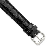 16mm Black Crocodile Dark Stitch Silver-tone Buckle Watch Band