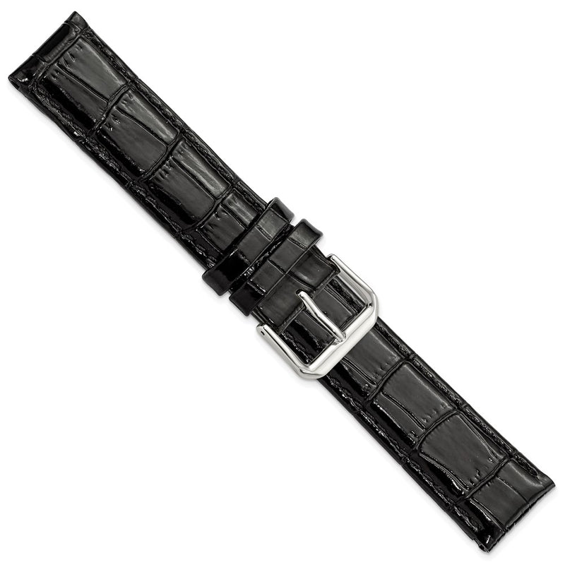 DeBeer 19mm Black Crocodile Grain Leather with Dark Stitching and Silver-tone Buckle 7.5 inch Watch Band