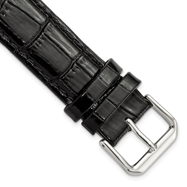 19mm Black Crocodile Dark Stitch Silver-tone Buckle Watch Band