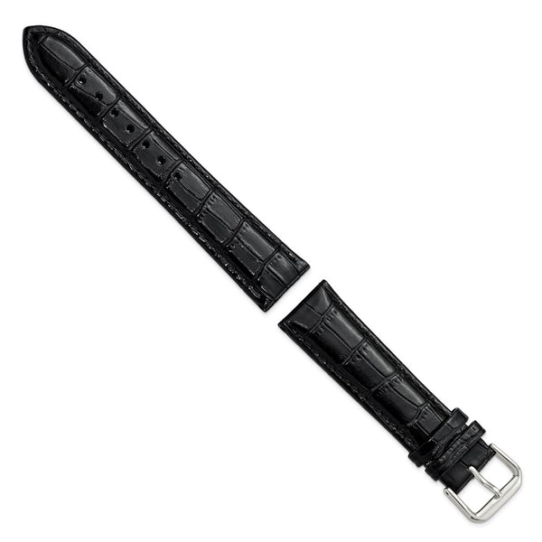 20mm Black Crocodile Dark Stitch Silver-tone Buckle Watch Band