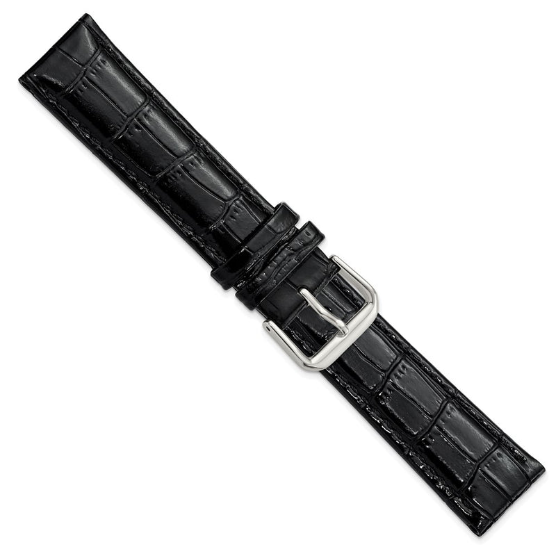 20mm Black Crocodile Dark Stitch Silver-tone Buckle Watch Band