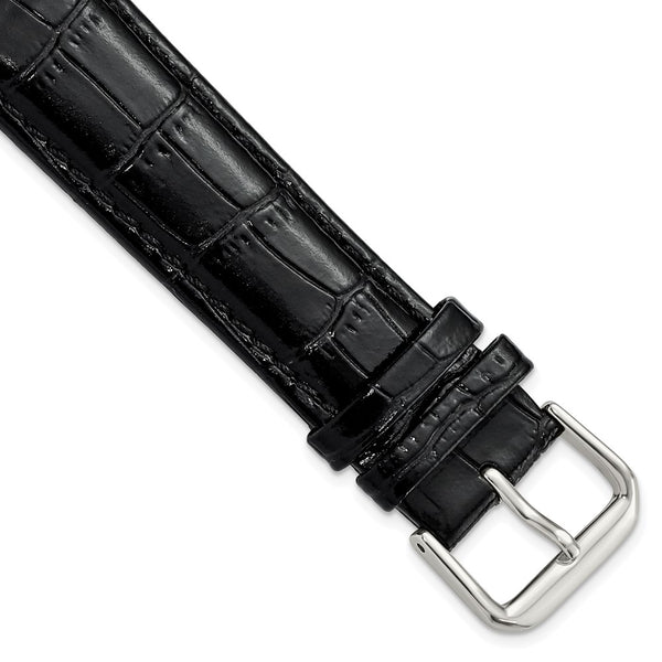 20mm Black Crocodile Dark Stitch Silver-tone Buckle Watch Band