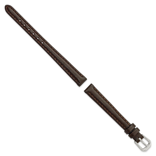 DeBeer 10mm Dark Brown Smooth Leather with Silver-tone Buckle 6.75 inch Watch Band
