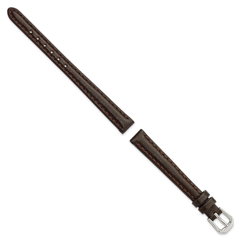 DeBeer 10mm Dark Brown Smooth Leather with Silver-tone Buckle 6.75 inch Watch Band
