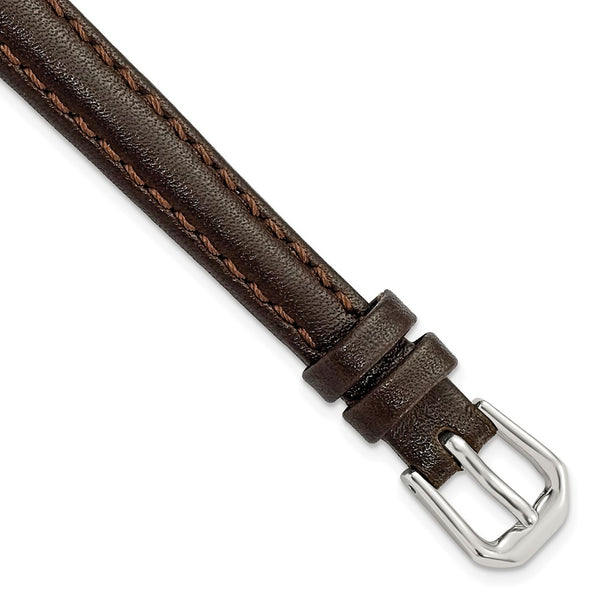 10mm Dark Brown Smooth Leather Silver-tone Buckle Watch Band