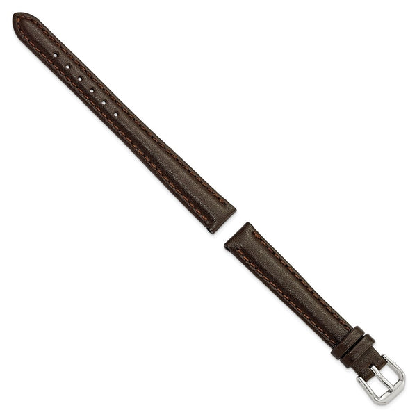 DeBeer 12mm Dark Brown Smooth Leather with Silver-tone Buckle 6.75 inch Watch Band