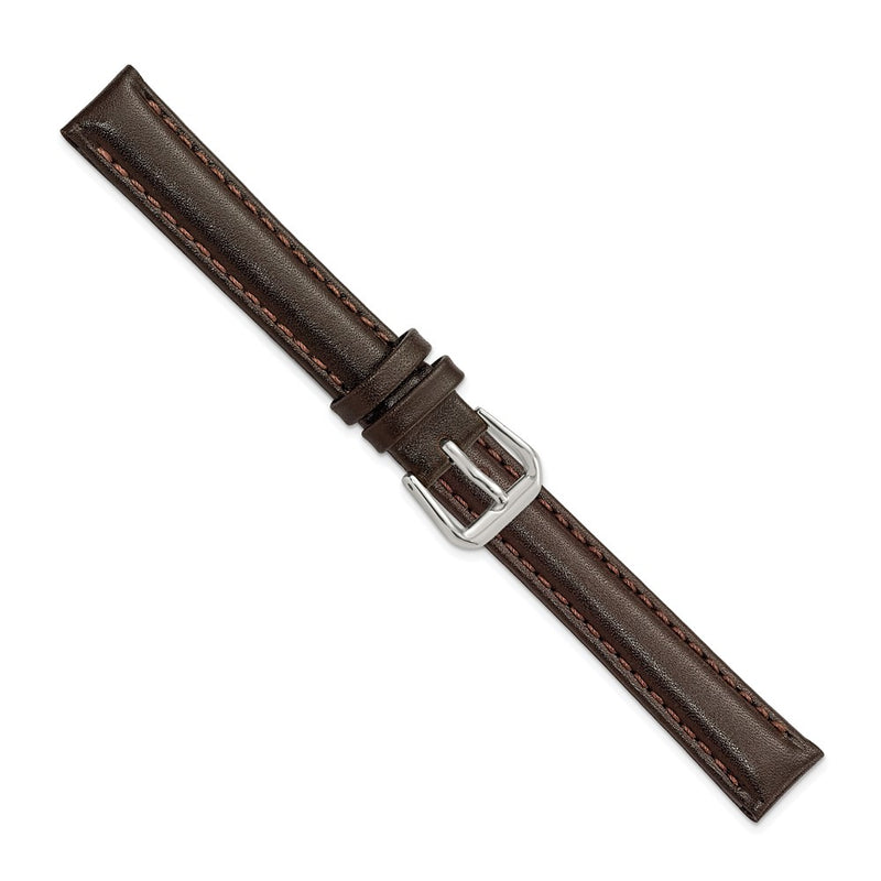 DeBeer 13mm Dark Brown Smooth Leather with Silver-tone Buckle 6.75 inch Watch Band