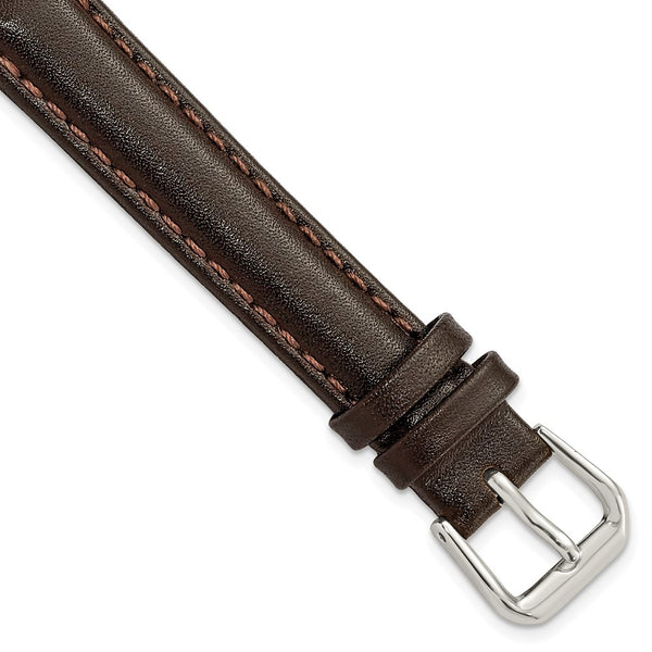 13mm Dark Brown Smooth Leather Silver-tone Buckle Watch Band