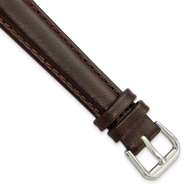 14mm Dark Brown Smooth Leather Silver-tone Buckle Watch Band