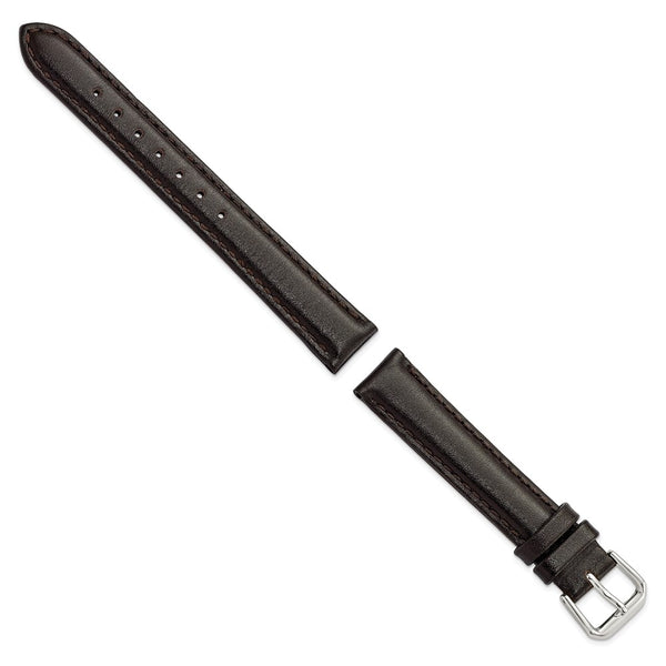 DeBeer 15mm Dark Brown Smooth Leather with Silver-tone Buckle 7.5 inch Watch Band