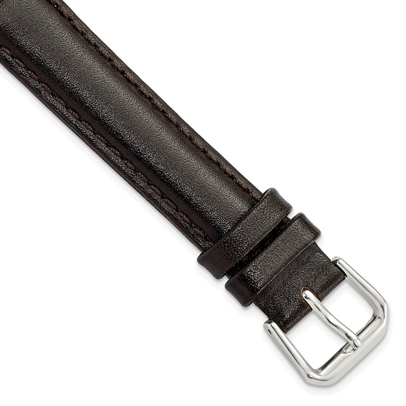 DeBeer 15mm Dark Brown Smooth Leather with Silver-tone Buckle 7.5 inch Watch Band
