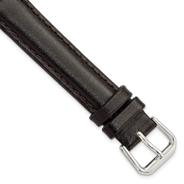 15mm Dark Brown Smooth Leather Silver-tone Buckle Watch Band