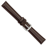16mm Dark Brown Smooth Leather Silver-tone Buckle Watch Band