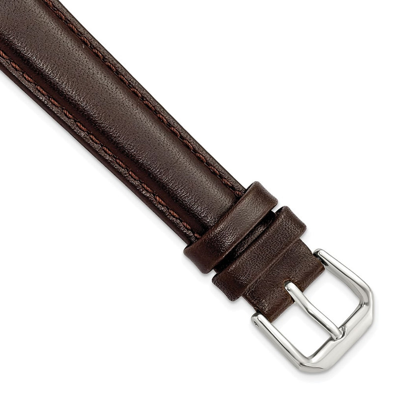 16mm Dark Brown Smooth Leather Silver-tone Buckle Watch Band