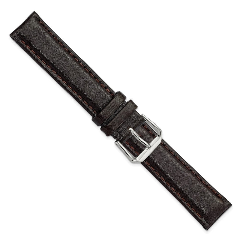 DeBeer 17mm Dark Brown Smooth Leather with Silver-tone Buckle 7.5 inch Watch Band