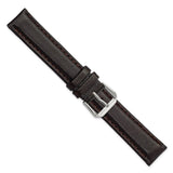 17mm Dark Brown Smooth Leather Silver-tone Buckle Watch Band