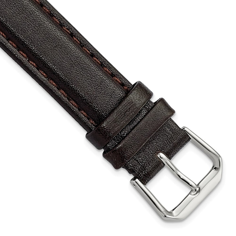 17mm Dark Brown Smooth Leather Silver-tone Buckle Watch Band