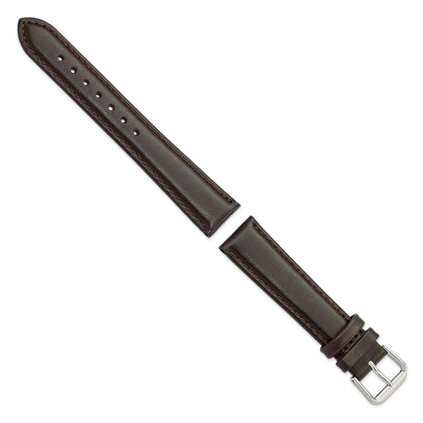 DeBeer 18mm Dark Brown Smooth Leather with Silver-tone Buckle 7.5 inch Watch Band