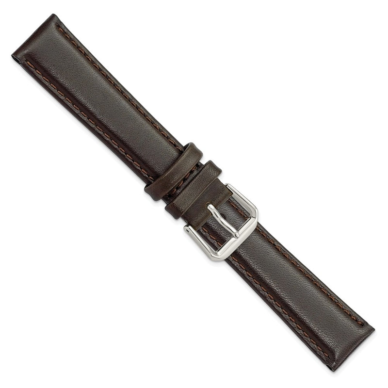 18mm Dark Brown Smooth Leather Silver-tone Buckle Watch Band