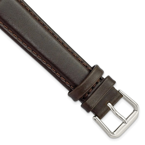 18mm Dark Brown Smooth Leather Silver-tone Buckle Watch Band