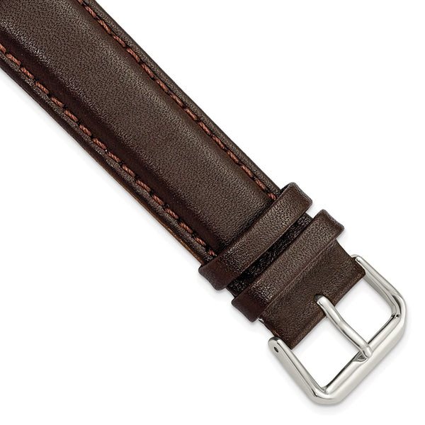 19mm Dark Brown Smooth Leather Silver-tone Buckle Watch Band