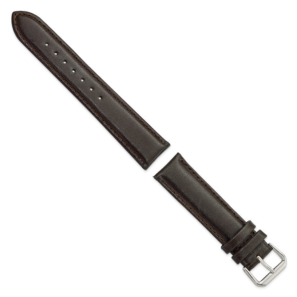 20mm Dark Brown Smooth Leather Silver-tone Buckle Watch Band