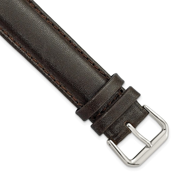 DeBeer 20mm Dark Brown Smooth Leather with Silver-tone Buckle 7.5 inch Watch Band