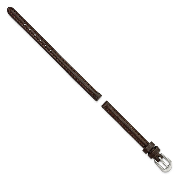 DeBeer 6mm Dark Brown Smooth Leather with Silver-tone Buckle 6.75 inch Watch Band