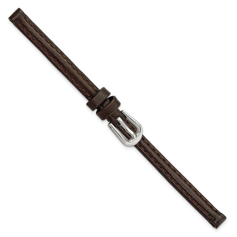 6mm Dark Brown Smooth Leather Silver-tone Buckle Watch Band