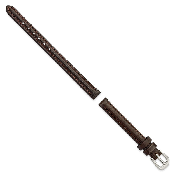 DeBeer 8mm Dark Brown Smooth Leather with Silver-tone Buckle 6.75 inch Watch Band