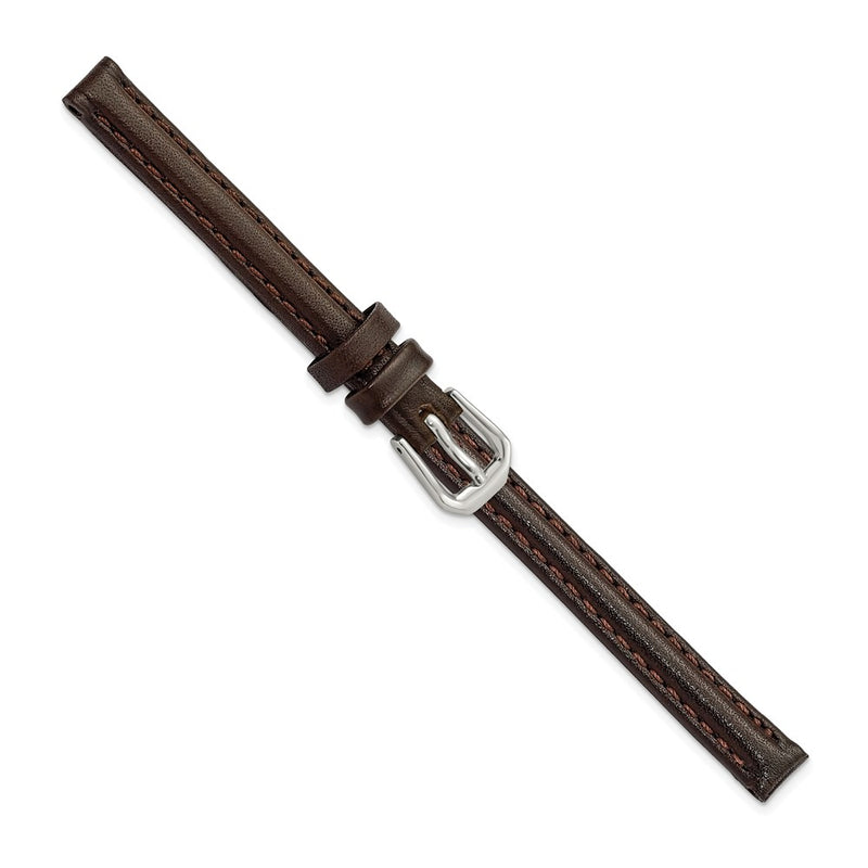 8mm Dark Brown Smooth Leather Silver-tone Buckle Watch Band