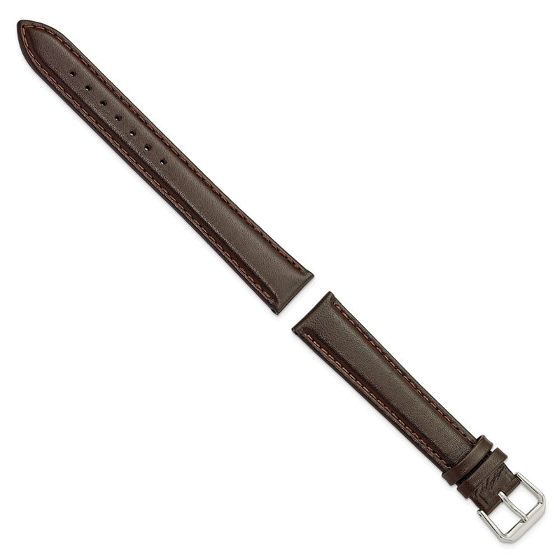 DeBeer 18mm Extra Long Dark Brown Smooth Leather with Silver-tone 9.5 inch Watch Band
